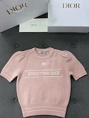 Kitlife Dior Short-Sleeved Sweater Pink Virgin Wool-Cashmere Knit - 1