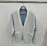 Kitlife Thom Browne Triped Front-pocket Cardigan Blue - 1