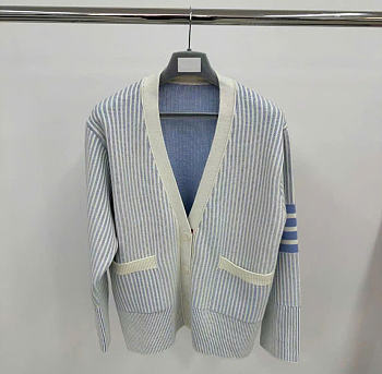 Kitlife Thom Browne Triped Front-pocket Cardigan Blue