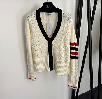 Kitlife Thom Browne Cable Pointelle-stitch Merino-wool 4-Bar Cardigan