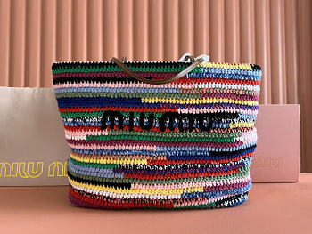 Kitlife Miu Miu Raffia Straw And Cotton Woven Tote Bag Multicolor 5BG228 40x34x16cm 