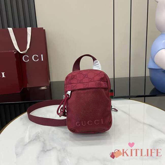 Kitlife Gucci Men's Nylon Crossbody Bag Red 12.5x17.5x4cm - 1