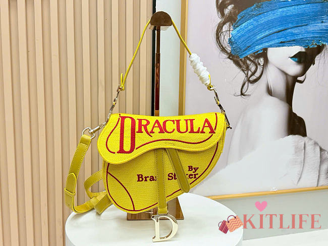 Kitlife Dior Embroidered Saddle Bag Yellow 24×16×18cm - 1