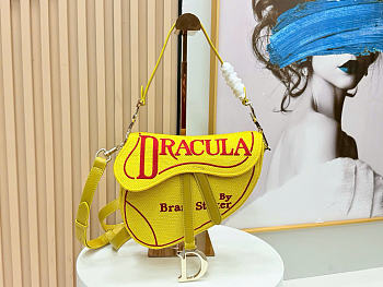 Kitlife Dior Embroidered Saddle Bag Yellow 24×16×18cm