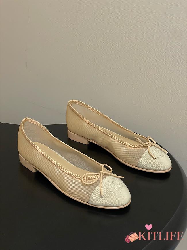 Kitlife Chanel Mesh Bow Ballet Flats Shoes Begie - 1