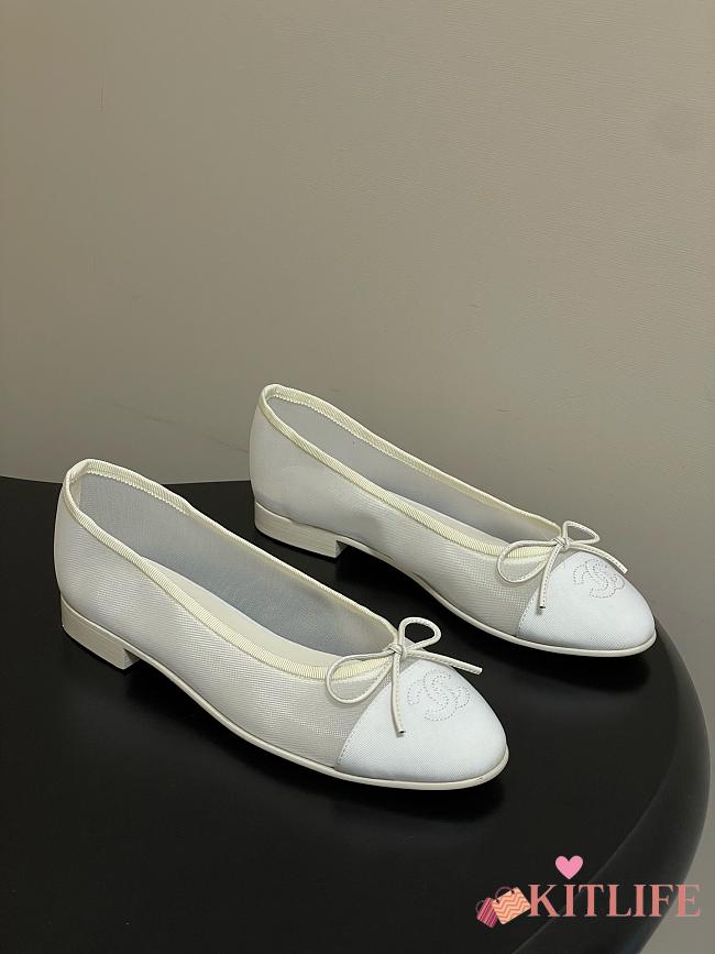 Kitlife Chanel Mesh Bow Ballet Flats Shoes White - 1