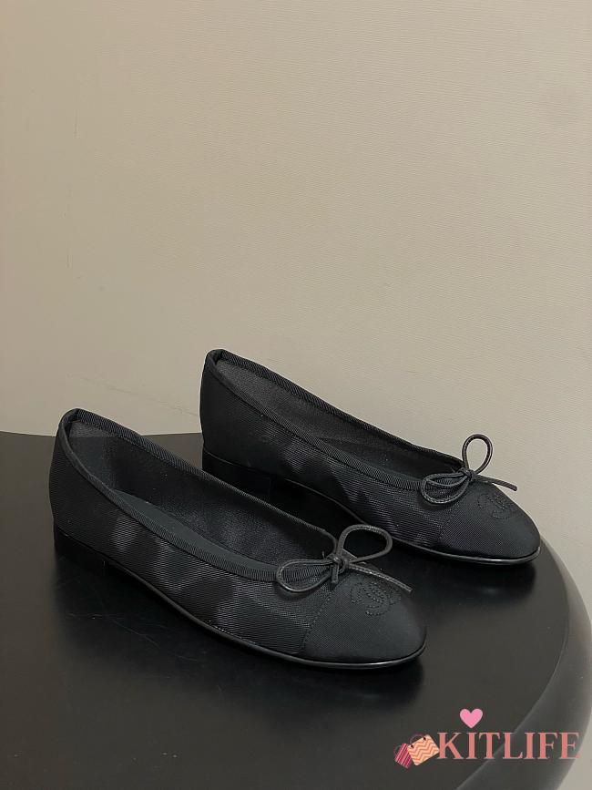 Kitlife Chanel Mesh Bow Ballet Flats Shoes Black - 1