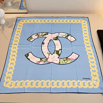 Kitlife Chanel Camellia Double C Scarf Blue 90x90cm