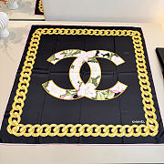 Kitlife Chanel Camellia Double C Scarf Black 90x90cm  - 1