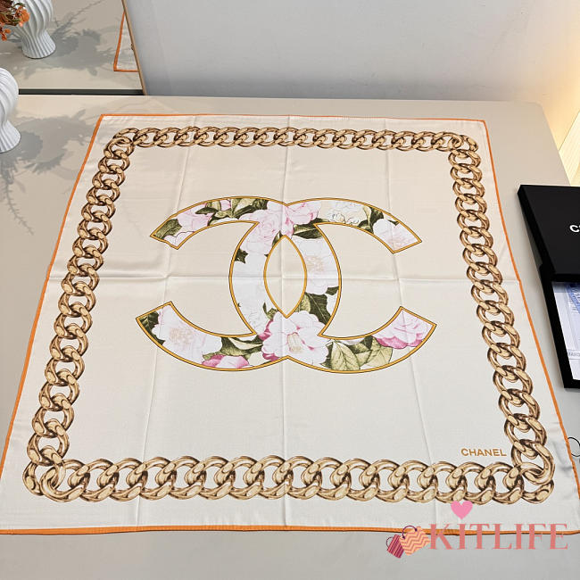 Kitlife Chanel Camellia Double C Scarf Beige 90x90cm  - 1