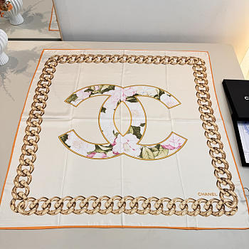 Kitlife Chanel Camellia Double C Scarf Beige 90x90cm 