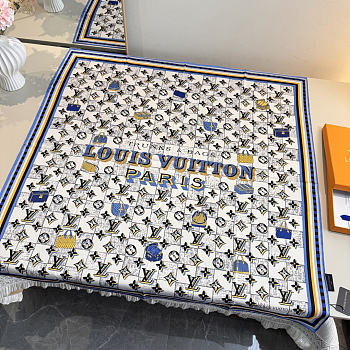 Kitlife Louis Vuitton Damiergram Silk Scarf White & Blue 90x90cm