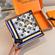 Kitlife Louis Vuitton Damiergram Silk Scarf White & Blue 90x90cm - 2