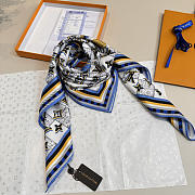 Kitlife Louis Vuitton Damiergram Silk Scarf White & Blue 90x90cm - 4
