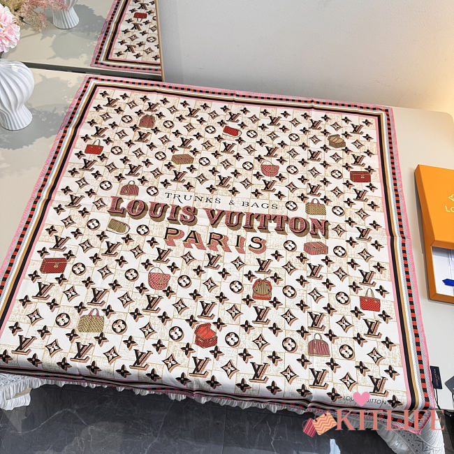 Kitlife Louis Vuitton Damiergram Silk Scarf White & Pink 90x90cm  - 1