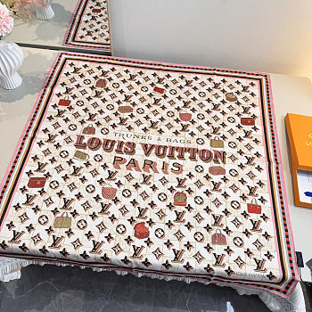 Kitlife Louis Vuitton Damiergram Silk Scarf White & Pink 90x90cm 