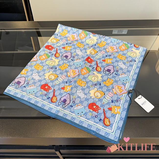 Kitlife Gucci Kawaii GG Supreme Siilk Scarf Blue 90x90cm - 1