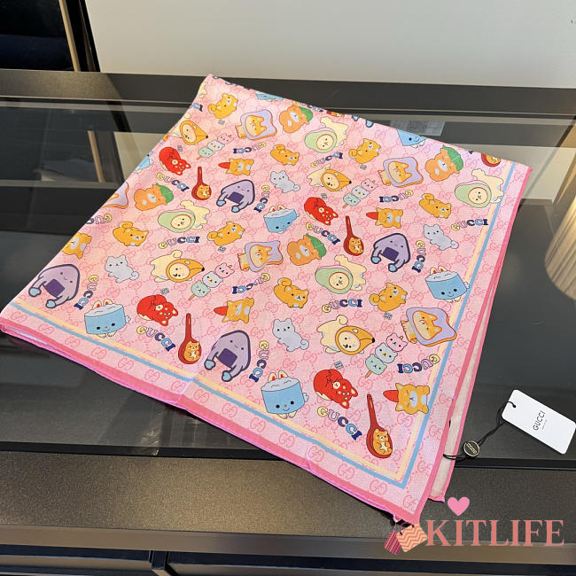Kitlife Gucci Kawaii GG Supreme Siilk Scarf Pink 90x90cm  - 1
