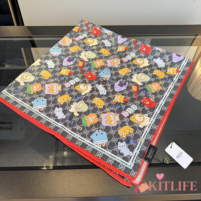 Kitlife Gucci Kawaii GG Supreme Siilk Scarf Black 90x90cm  - 1