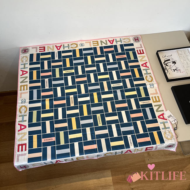 Kitlife Chanel Twill Silk Scarf Dark Blue Multicolor 90x90cm - 1