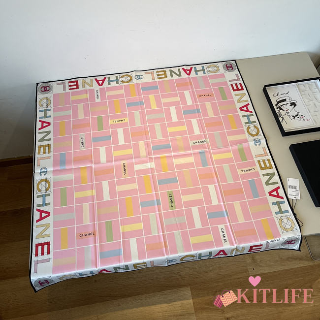 Kitlife Chanel Twill Silk Scarf Pink Multicolor 90x90cm  - 1