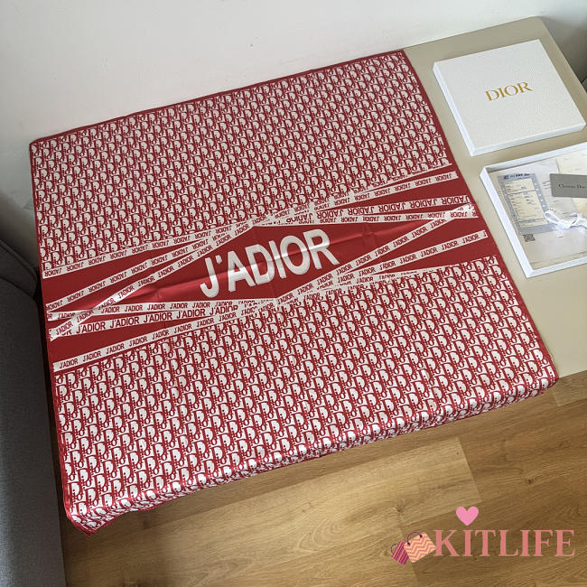 Kitlife Dior J'adior Silk Scarf Red & White 90x90cm - 1