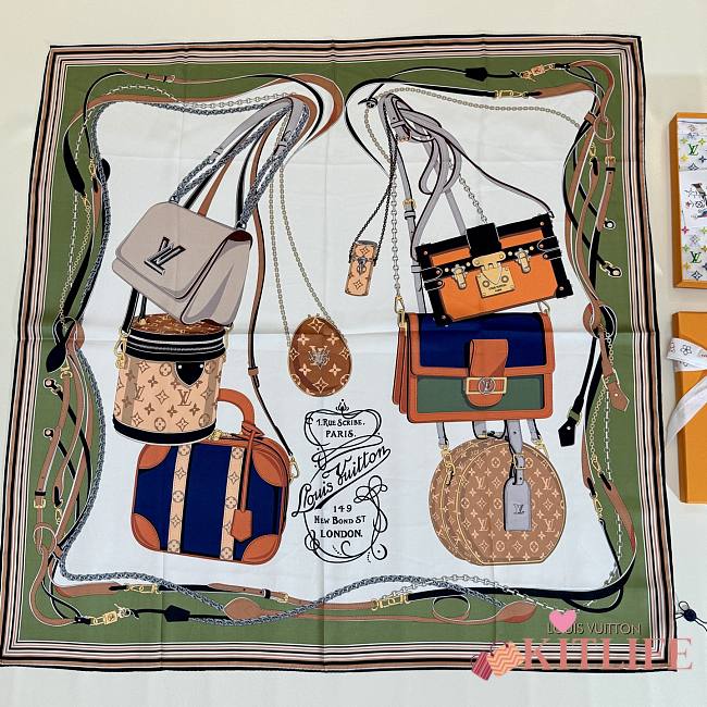 Kitlife Louis Vuitton Treasure Framed Vintage Silk Scarf White & Green 90x90cm - 1