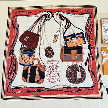 Kitlife Louis Vuitton Treasure Framed Vintage Silk Scarf White & Red 90x90cm 
