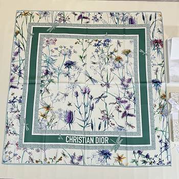 Kitlife Dior Floral Silk Scarf White & Green 90x90cm