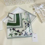 Kitlife Dior Floral Silk Scarf White & Green 90x90cm - 5