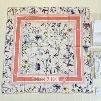 Kitlife Dior Floral Silk Scarf White & Orange 90x90cm 