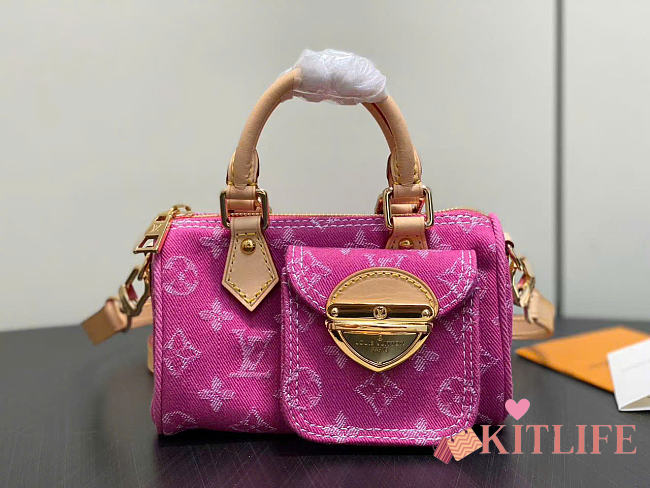 Kitlife Louis Vuitton Nano Speedy Bag Denim Pink Monogram M27603 16x10x7.5cm  - 1