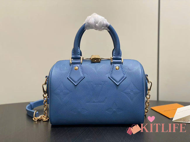 Kitlife Louis Vuitton Speedy Bandouliere 20 Bag Blue Monogram Empreinte Leather M28316 20.5x13.5x12cm  - 1