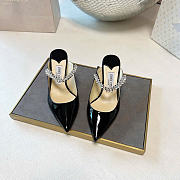 Kitlife Jimmy Choo Black Patent Leather Mules With Crystal Strap  - 4