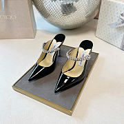 Kitlife Jimmy Choo Black Patent Leather Mules With Crystal Strap  - 2