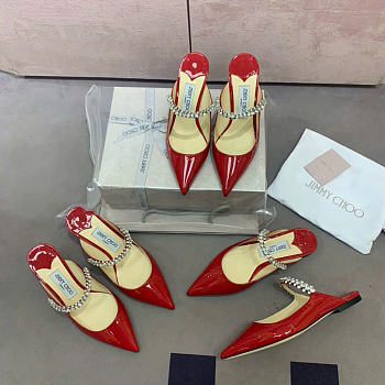 Kitlife Jimmy Choo Red Patent Leather Mules With Crystal Strap