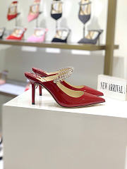 Kitlife Jimmy Choo Red Patent Leather Mules With Crystal Strap - 2