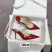 Kitlife Jimmy Choo Red Patent Leather Mules With Crystal Strap - 3