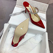 Kitlife Jimmy Choo Red Patent Leather Mules With Crystal Strap - 6