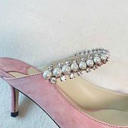 Kitlife Jimmy Choo Pink Suede Leather Mules With Crystal Strap  - 6
