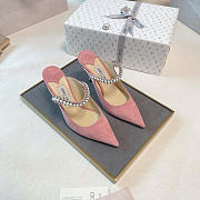 Kitlife Jimmy Choo Pink Suede Leather Mules With Crystal Strap  - 3