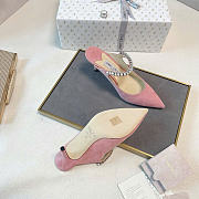 Kitlife Jimmy Choo Pink Suede Leather Mules With Crystal Strap  - 2