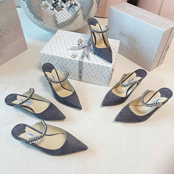 Kitlife Jimmy Choo Gray Suede Leather Mules With Crystal Strap 