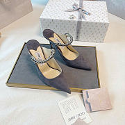 Kitlife Jimmy Choo Gray Suede Leather Mules With Crystal Strap  - 5