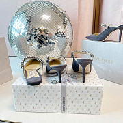 Kitlife Jimmy Choo Gray Suede Leather Mules With Crystal Strap  - 2