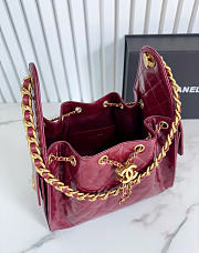 Kitlife Chanel 25C Drawstring Bucket Hobo Bag Burgundy Glossy Calfskin AS5293 30×26×14cm  - 2