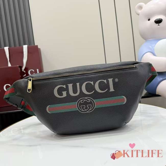 Kilife Gucci Logo-Print Leather Belt Bag Crossbody Bag Black 493869 28x18x8cm - 1