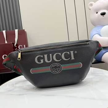 Kilife Gucci Logo-Print Leather Belt Bag Crossbody Bag Black 493869 28x18x8cm