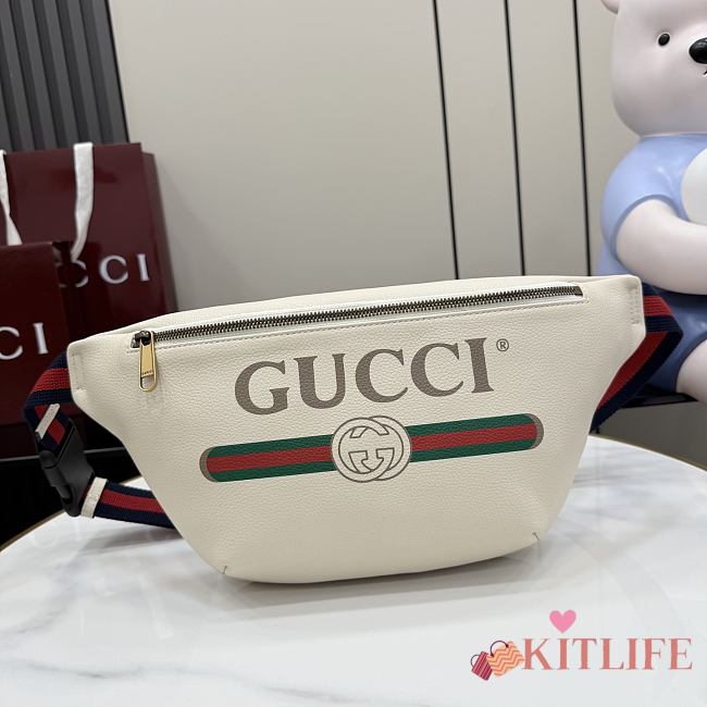 Kilife Gucci Logo-Print Leather Belt Bag Crossbody Bag White 493869 28x18x8cm  - 1