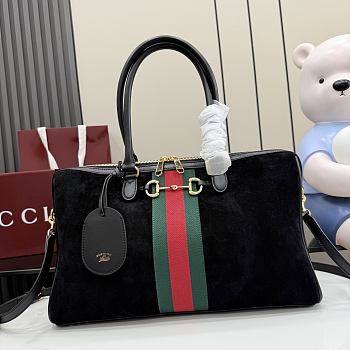 Kitlife Gucci Borsetto Large Boston Bag Black Suede 86673 38.5x22.5x13cm